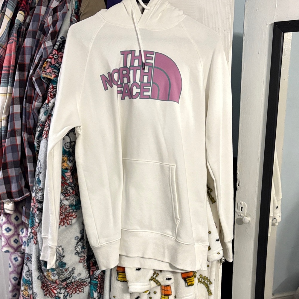 The North Face White Hoodie with Pink Graphic